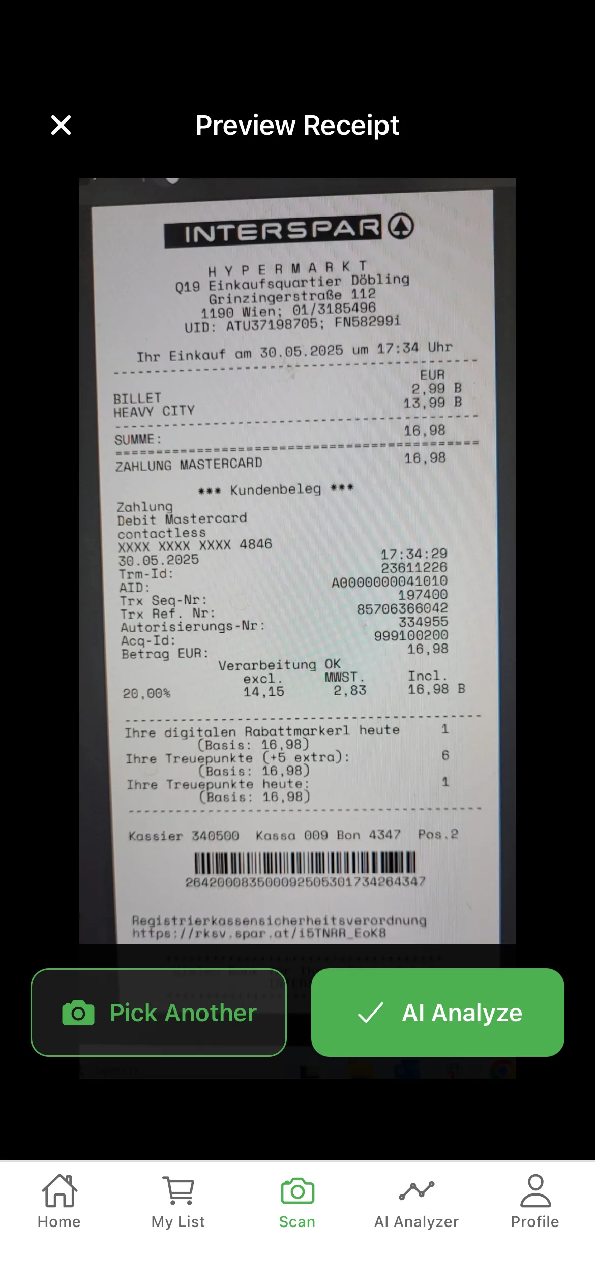 Receipt scanning feature in GroceryTracker Pro