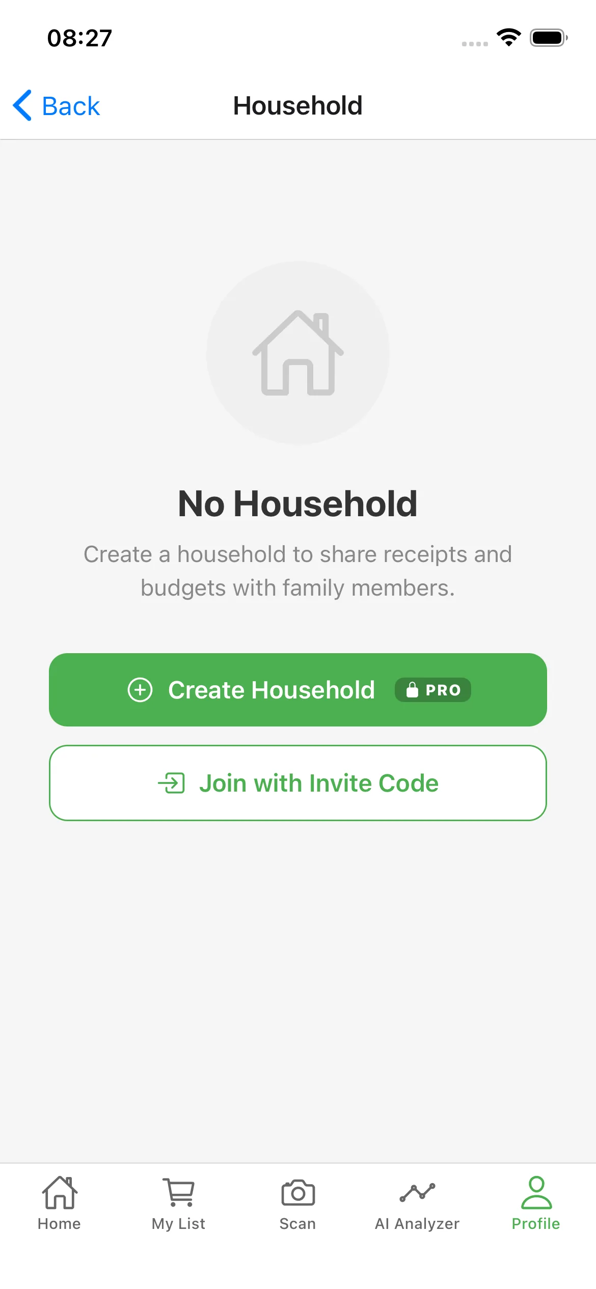 Household sharing screen