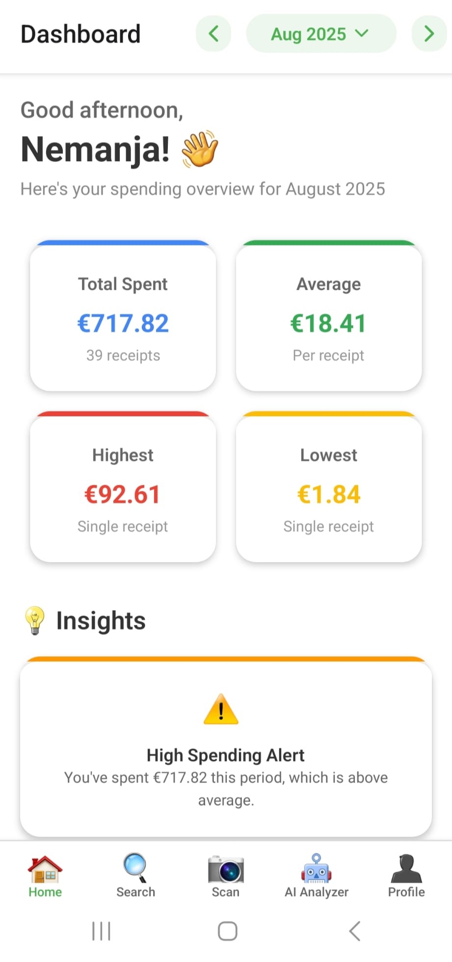 GroceryTracker Pro Home Screen - Track your grocery expenses
